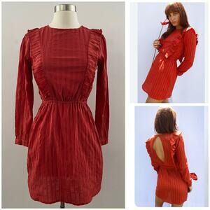 Sugarhigh Lovestoned Joni Mini Dress Cut Out Ruffle Metallic in Rust Red Small